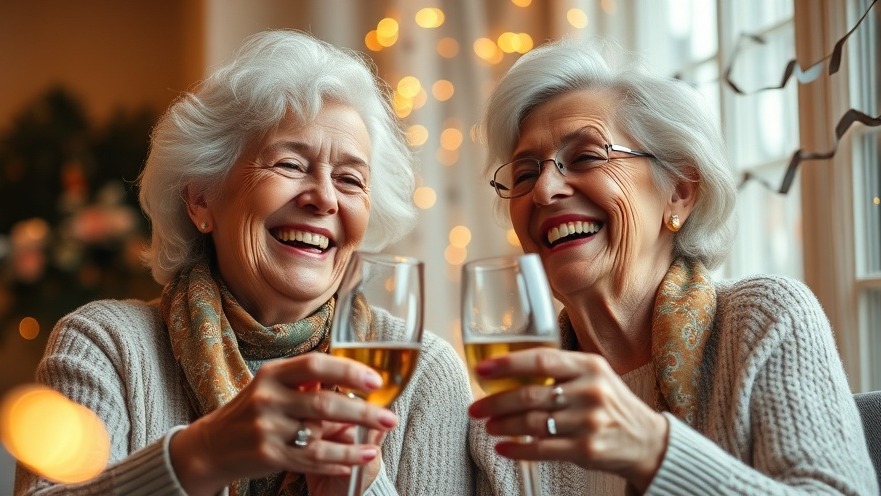 Elderly women celebrating New Year intentions with champagne, fostering community connections.