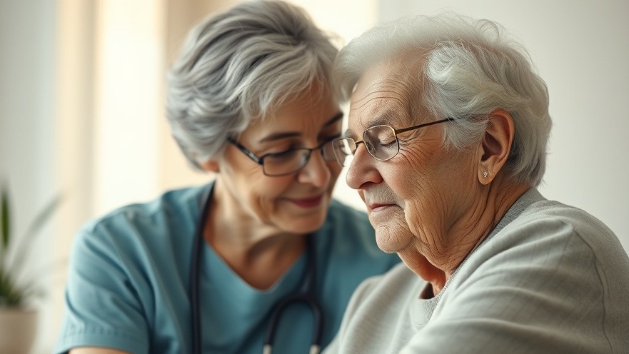 Tender moment showing Alzheimer’s full-body effects on caregiver and elderly individual.