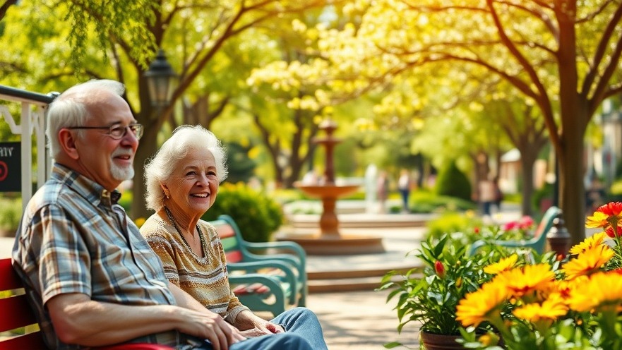 Smiling retirees enjoying affordable living for retirees in a charming New York park.