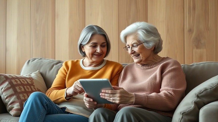 Middle-aged and elderly women share emotional support on a sofa, focusing on caregiver self-care.