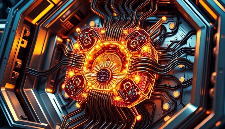 Intricate quantum computer core glowing in a futuristic setting.