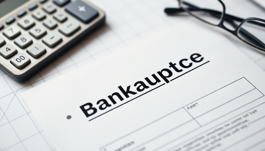 Petition for bankruptcy with calculator and glasses, symbolizing financial assessment and planning for securing loans after bankruptcy.