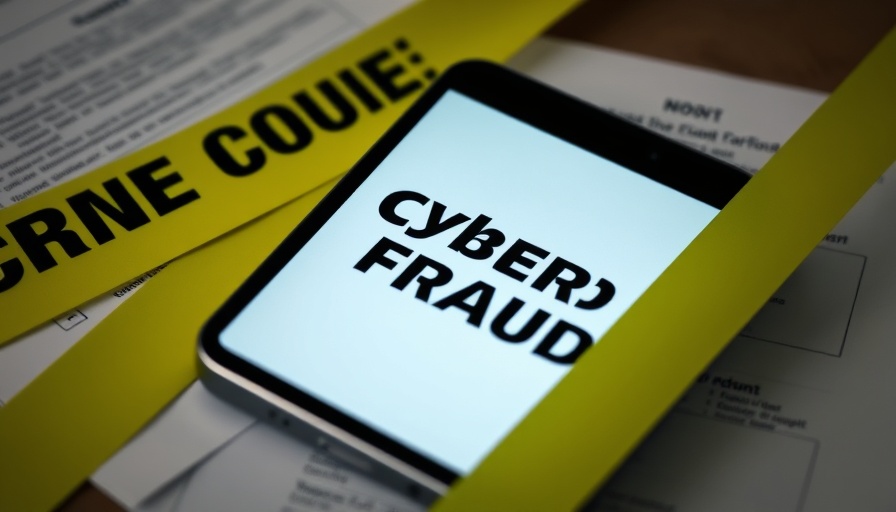 Smartphone labeled 'cyber fraud' with crime scene tape.