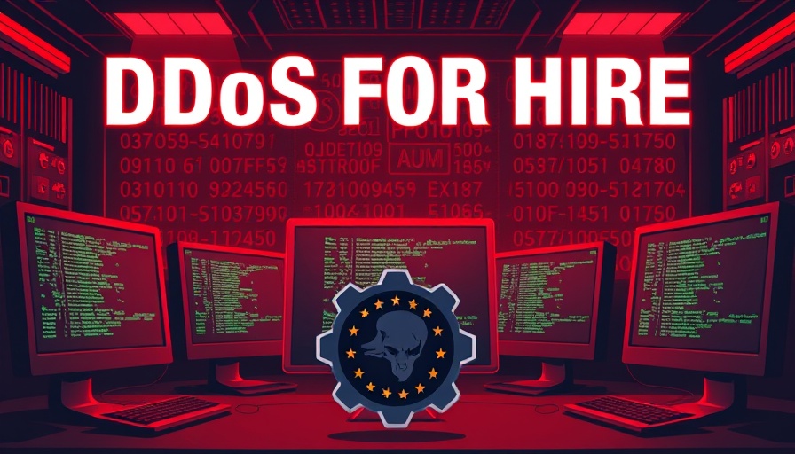 DDoS-for-hire services graphic with Europol badge and computers