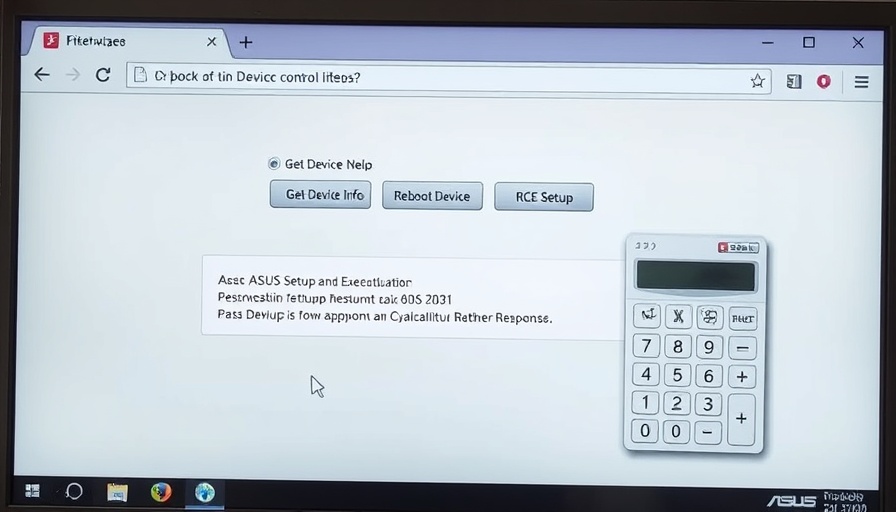 Desktop showing ASUS DriverHub vulnerabilities on a device control panel.