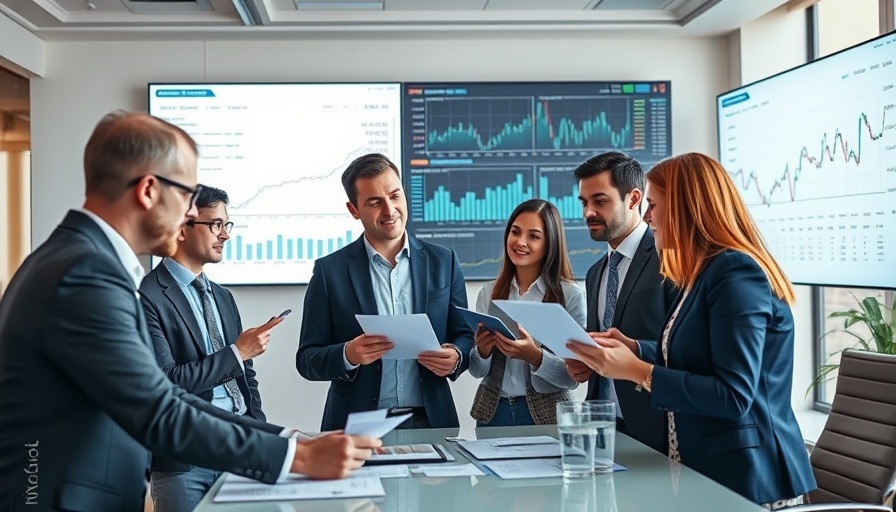 Professionals discussing pricing strategy with graphs in a meeting room.