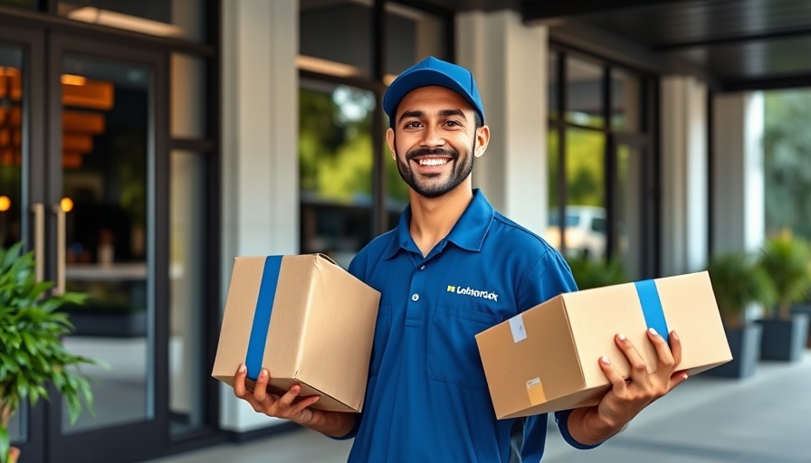 Friendly delivery person offering packages in an office setting, Buying a FedEx Route.