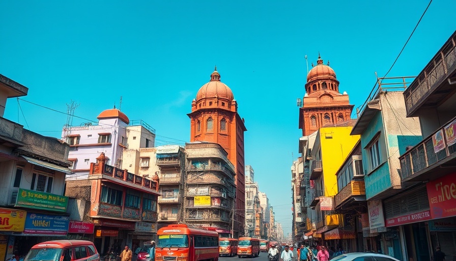 Colorful urban landscape in India reflecting cybercrime syndicate environment.