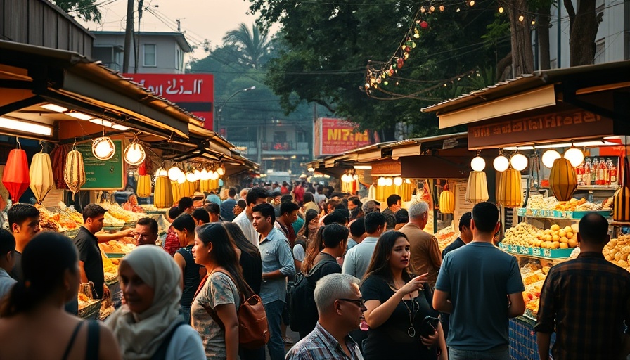 Vibrant public market scene showcasing economic growth.
