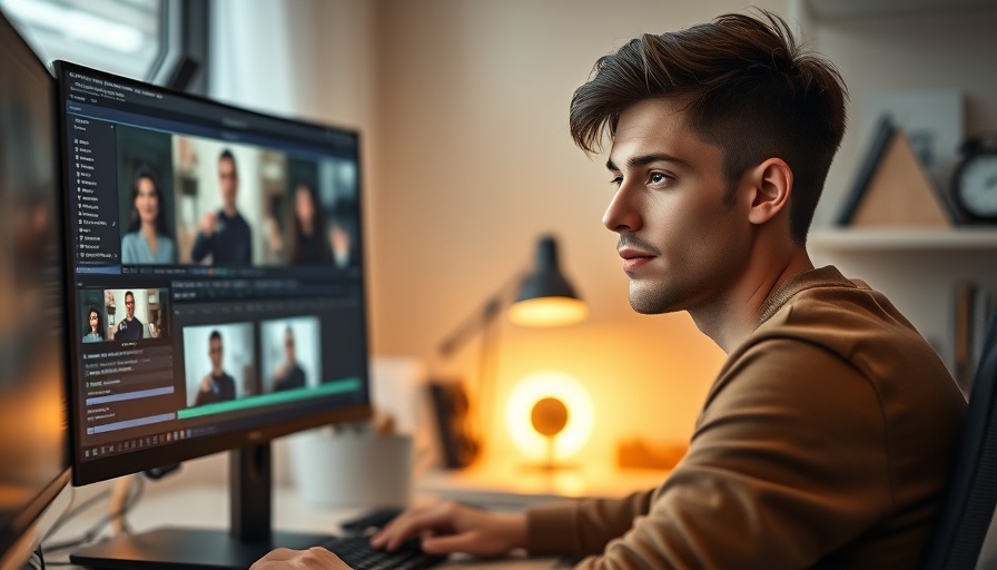 Man editing videos in a modern home office setup.