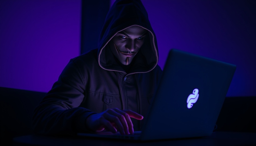 Anonymized figure with a hood handling a Python logo, malicious PyPI package.