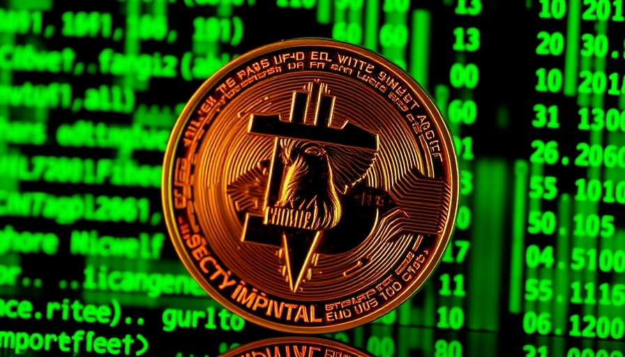 Conceptual image depicting North Korea cryptocurrency seizure with gold coin and green code.