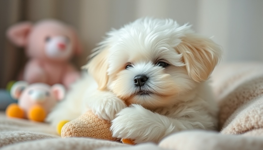Fluffy white lapdog lying with a plush toy.