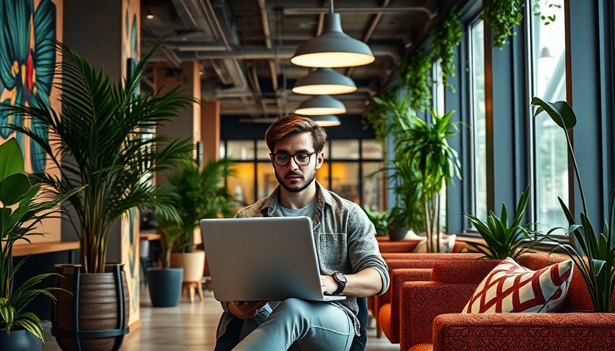 Young man using WiFi calling in a modern workspace