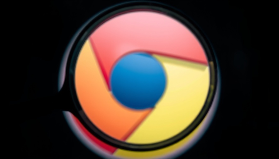 Chrome logo under magnifying glass highlighting spyware threat.