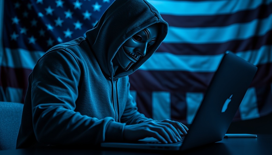 Masked hacker with laptop in front of U.S. flag, representing North American APT exploits zero-day.