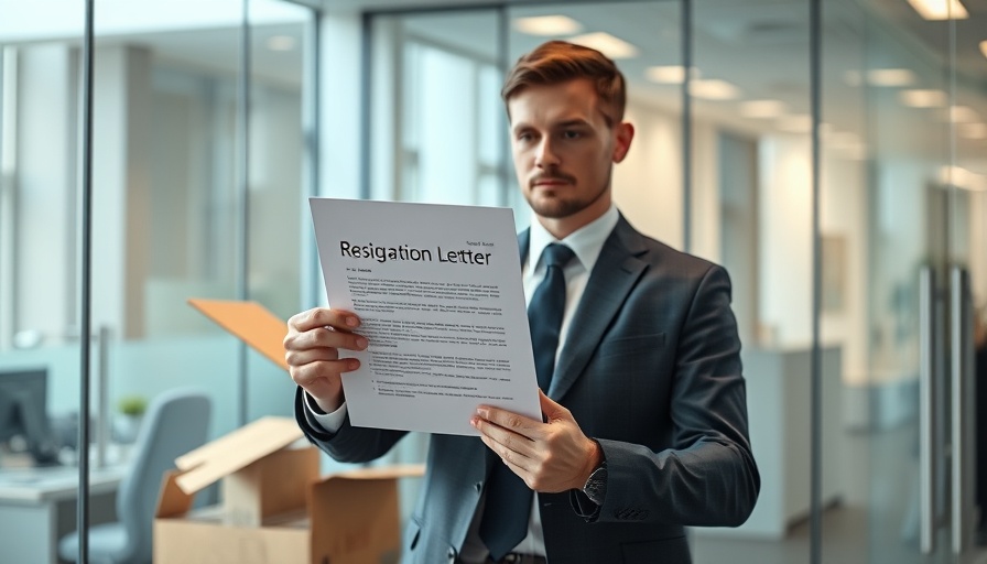 Navigating the Great Resignation: office worker with resignation letter and packed box.