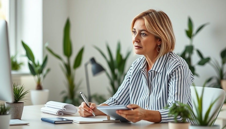 Mature woman handling tasks in a modern office setting, illustrating ageism in the workplace.