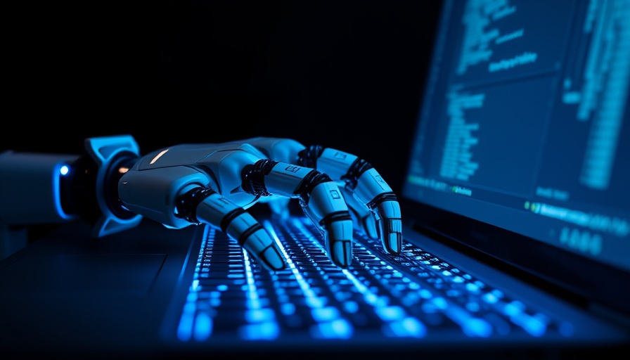 Robotic hands typing on a keyboard, symbolizing MostereRAT malware.