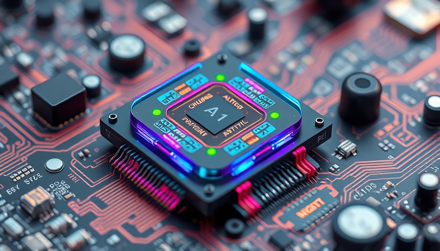 Futuristic AI chip on circuit board for open source AI tools.