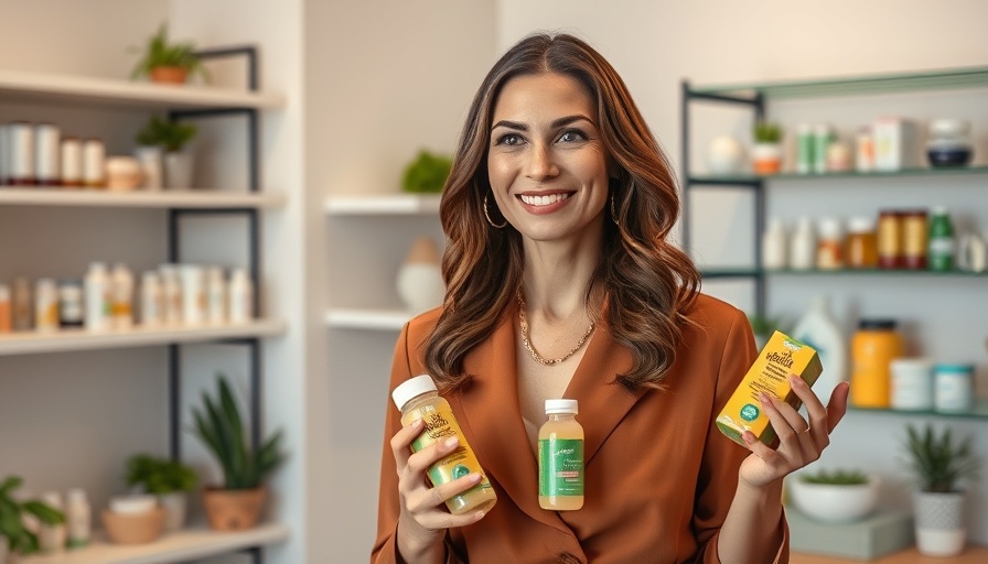 Professional woman presenting health products, longevity health focus.