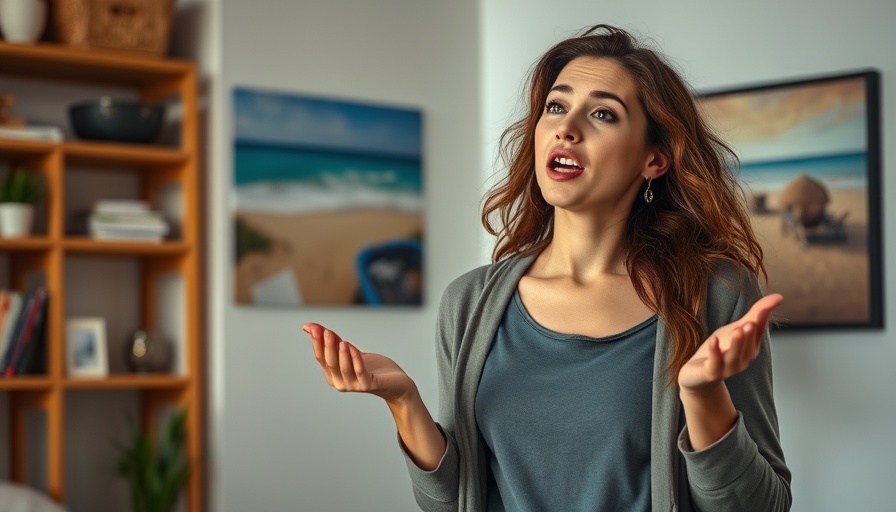 Energetic woman discussing safe sun exposure indoors, modern studio.