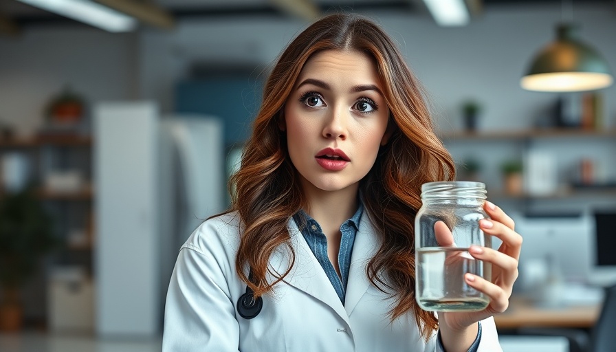 Woman showing how to make structured water in an office setting.
