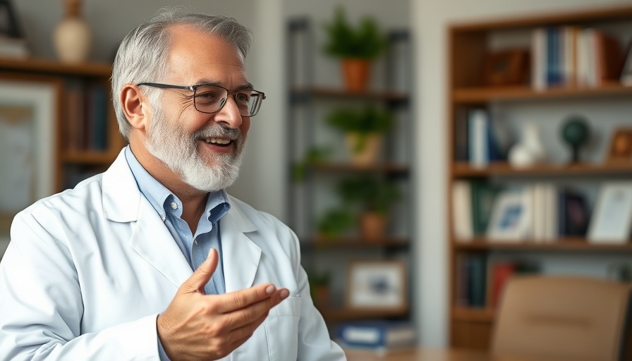 Middle-aged man discussing longevity in office setting.