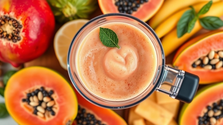 Fibromyalgia Diet Shock: Smoothie with tropical fruits including mango and papaya.