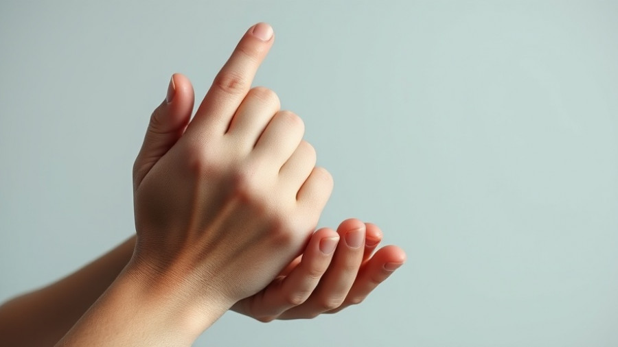 Close-up of hands showing tremor, related to Parkinson's disease.