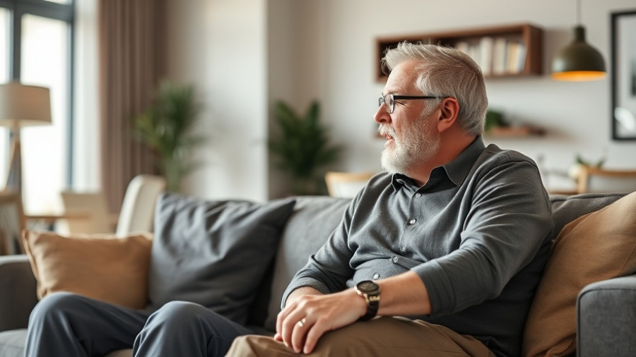 Middle-aged man discussing longevity through fitness, casual setting.