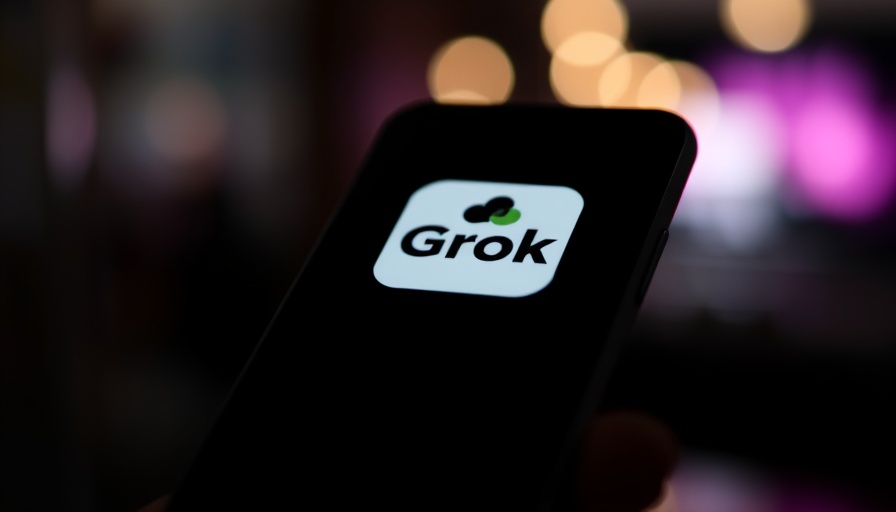 Grok app logo on smartphone screen highlighting best marketing tools for SMBs.