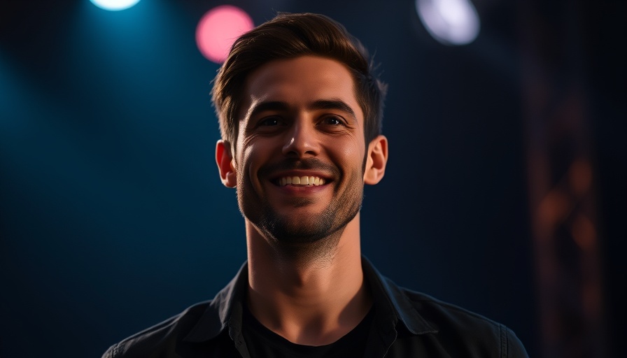 Faraday Future leadership change concept, man smiling on stage.