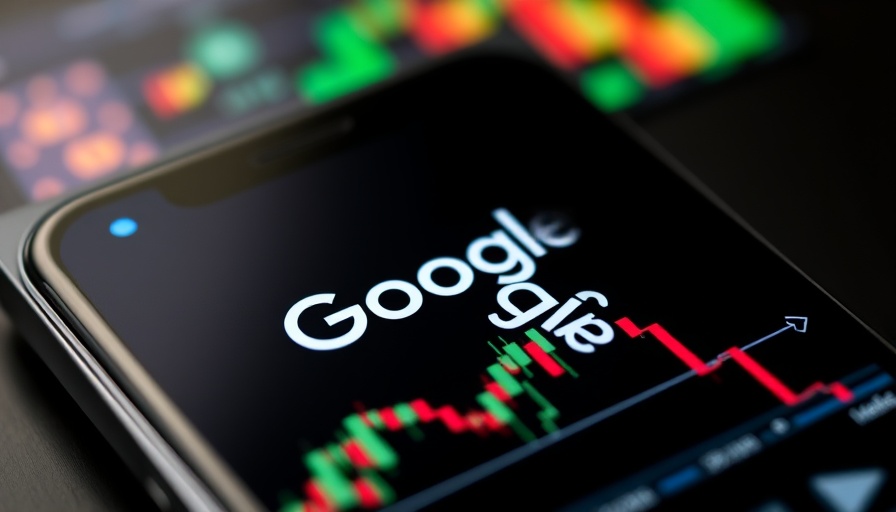 Google AI Overviews displayed on smartphone with stock chart.