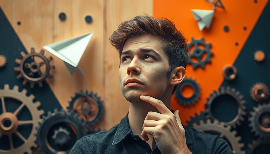 AI-driven SEO strategies for SMBs concept with gears and paper plane.