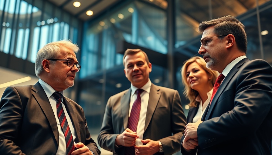 Powerful CEO figures discussing strategy at a conference.