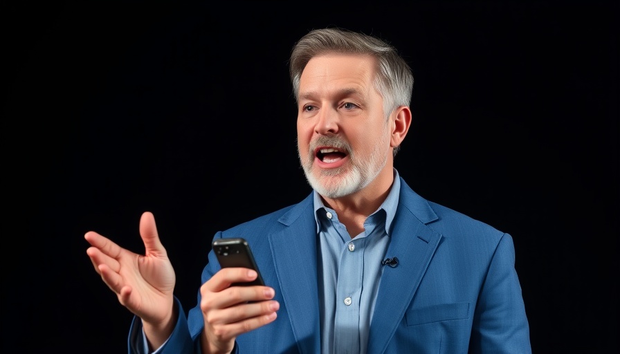 Mature man speaking excitedly, relating to best marketing tools for SMBs.