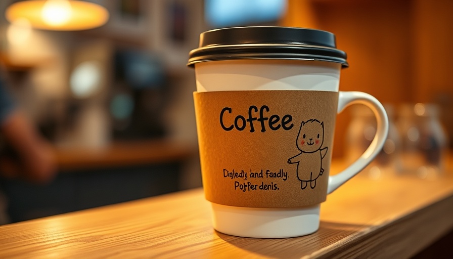Creative coffee branding tips with illustrated cup on shelf.