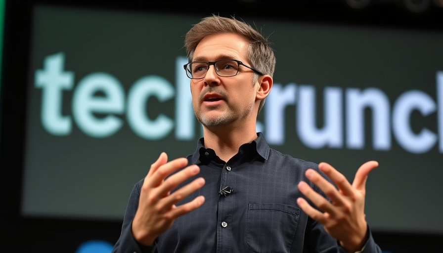Man speaking at TechCrunch conference about AI chatbots engagement.
