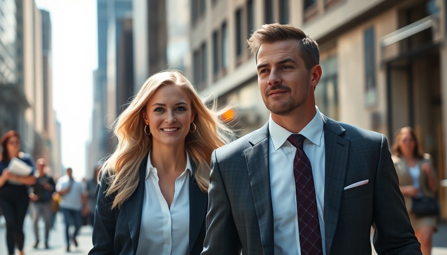 Business partners walking in city street, new blood-testing startup.