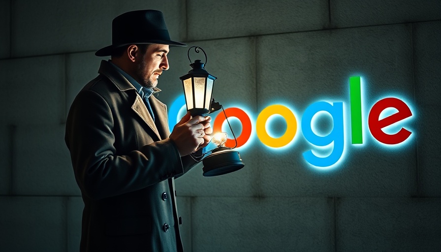 Man with lantern exploring Google logo, local business marketing theme.