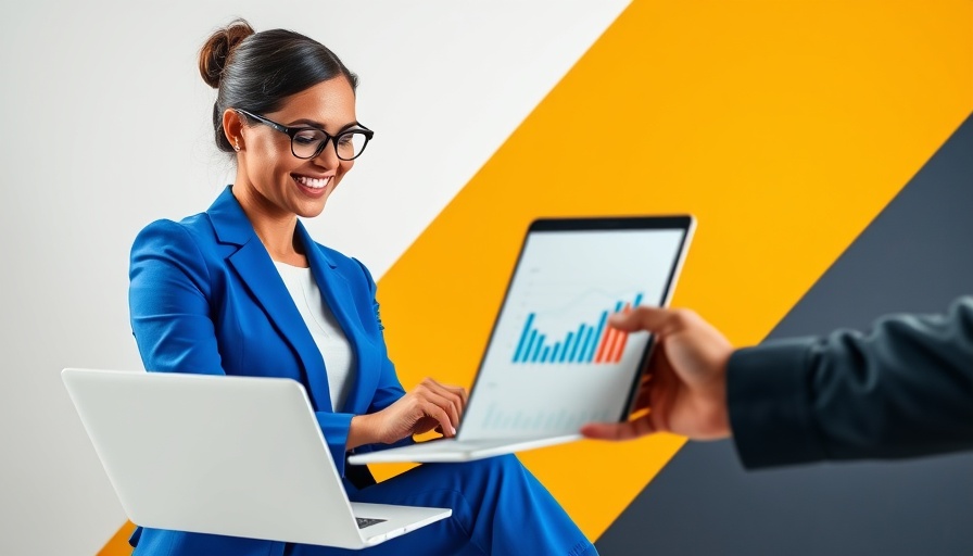 Woman in blue suit working on a laptop for a high ROI landing page