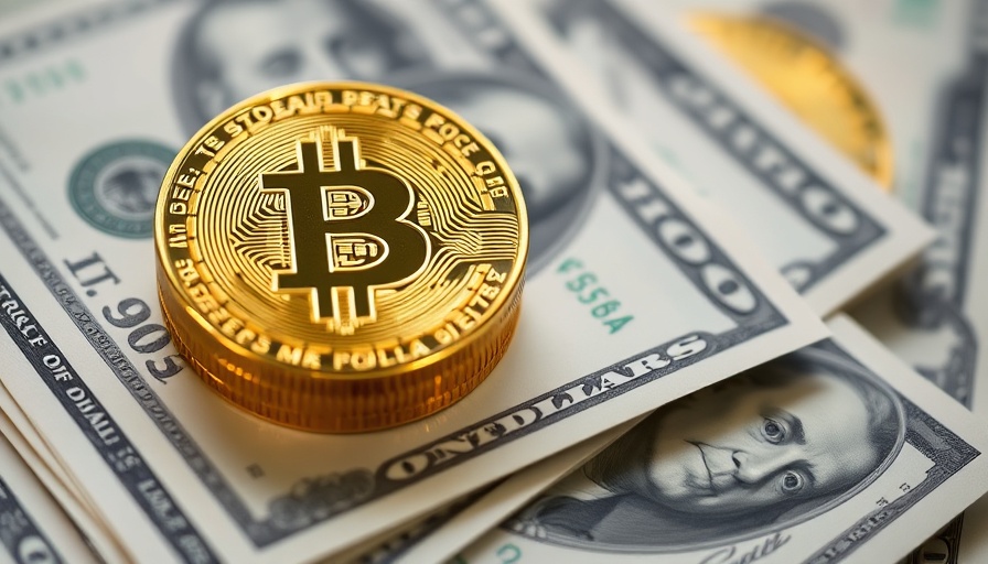 Bitcoin coins on hundred-dollar bills, financial contrast, crypto elite personal safety concerns.