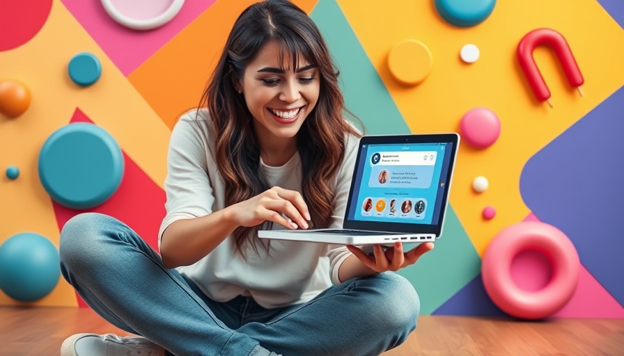 Colorful social media strategy with woman and icons.