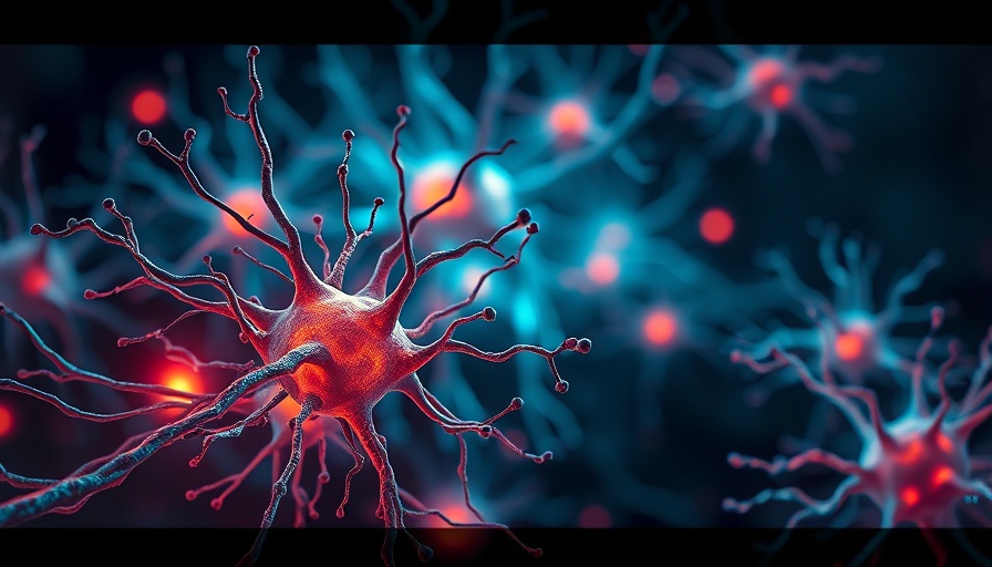 Futuristic look at neural stem cells aging with colorful synapses.