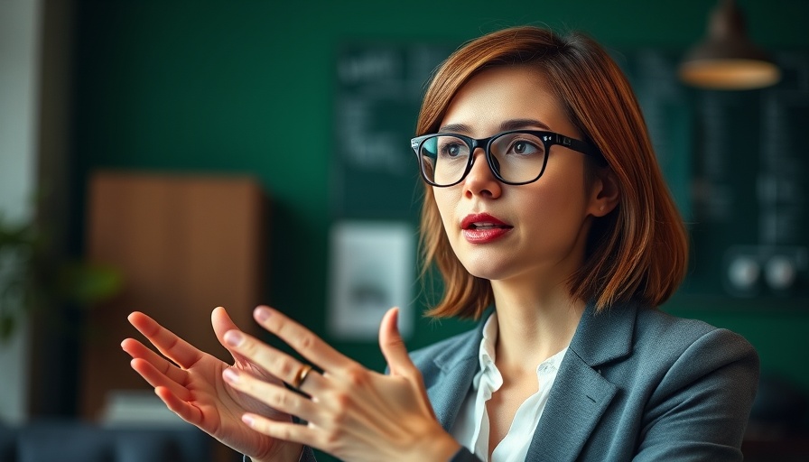Professional woman explaining curbing hunger techniques against a green background.