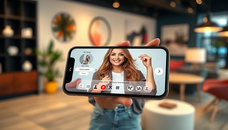 Influencer on smartphone screen promoting fashion items for social media marketing strategies.