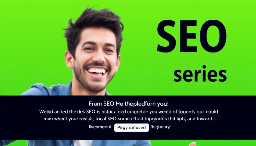 Promotional graphic for SEO series with smiling person, highlighting AI changing affiliate marketing strategy.
