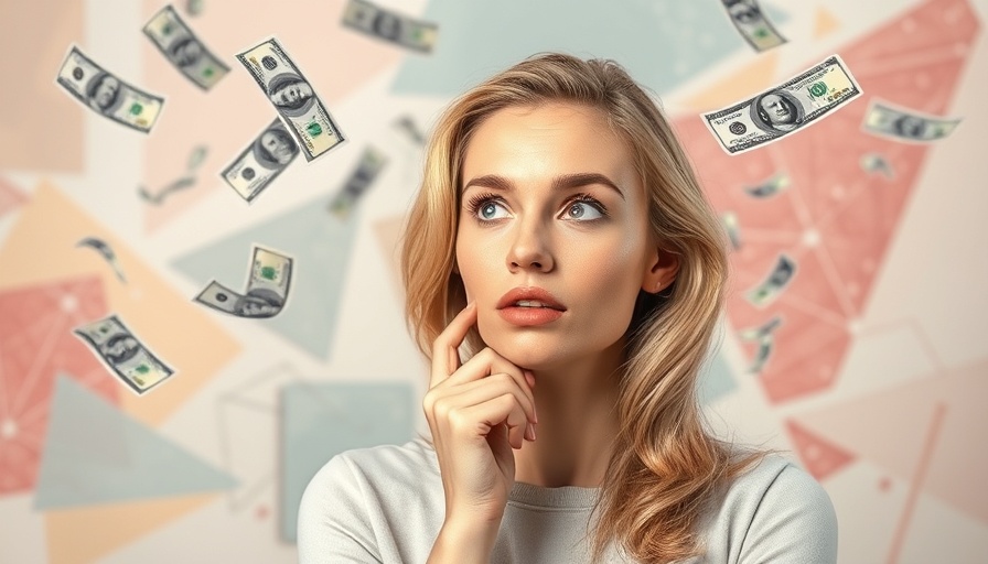 Thoughtful woman with dollar bills marketing to budget-conscious consumers.