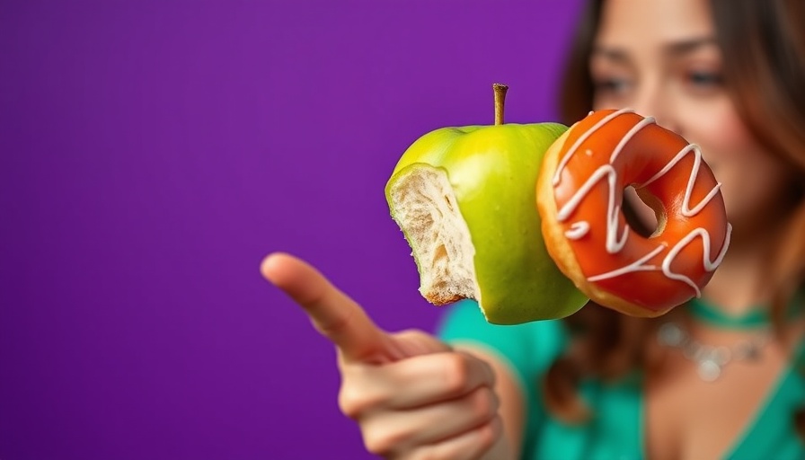 Control Blood Sugar Spikes concept with apple and donut comparison.